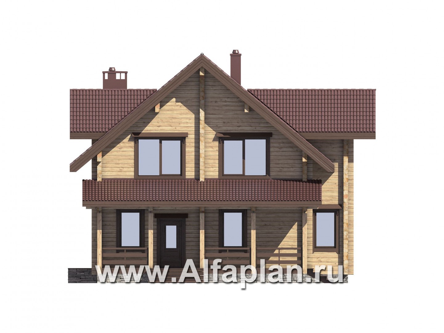 Проекты домов Альфаплан - Проект деревянного дома для большой семьи - изображение фасада №1