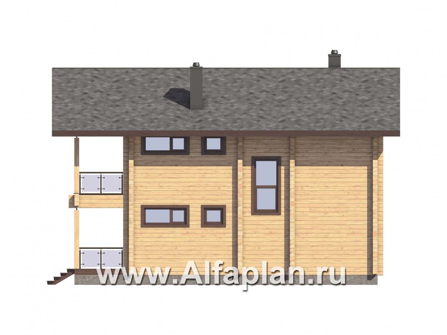 Проекты домов Альфаплан - Проект двухэтажного коттеджа из бруса с террасой и балконом - изображение фасада №2
