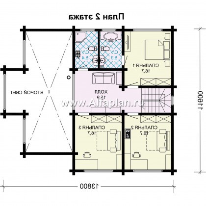 Проекты домов Альфаплан - Проект дома из бруса с красивой двусветной гостиной - превью плана проекта №2