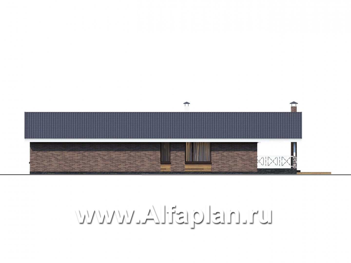 Проекты домов Альфаплан - «Эвтерпа» - одноэтажный дом с  тремя спальнями для узкого участка - изображение фасада №4