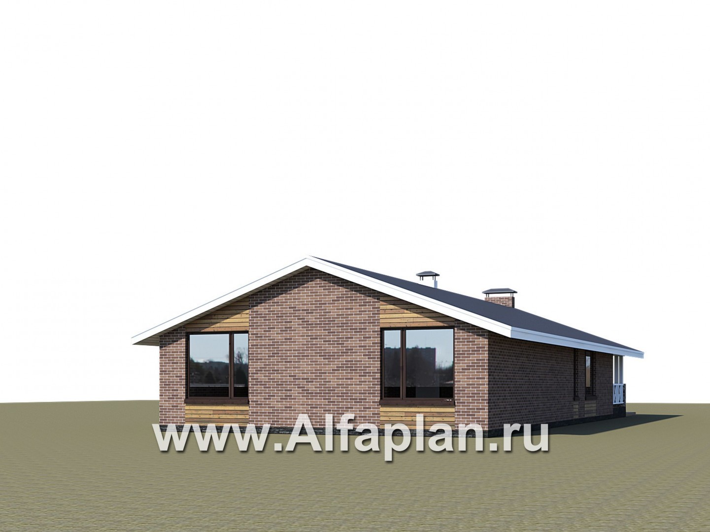 Проекты домов Альфаплан - «Эвтерпа» - одноэтажный дом с  тремя спальнями для узкого участка - дополнительное изображение №2