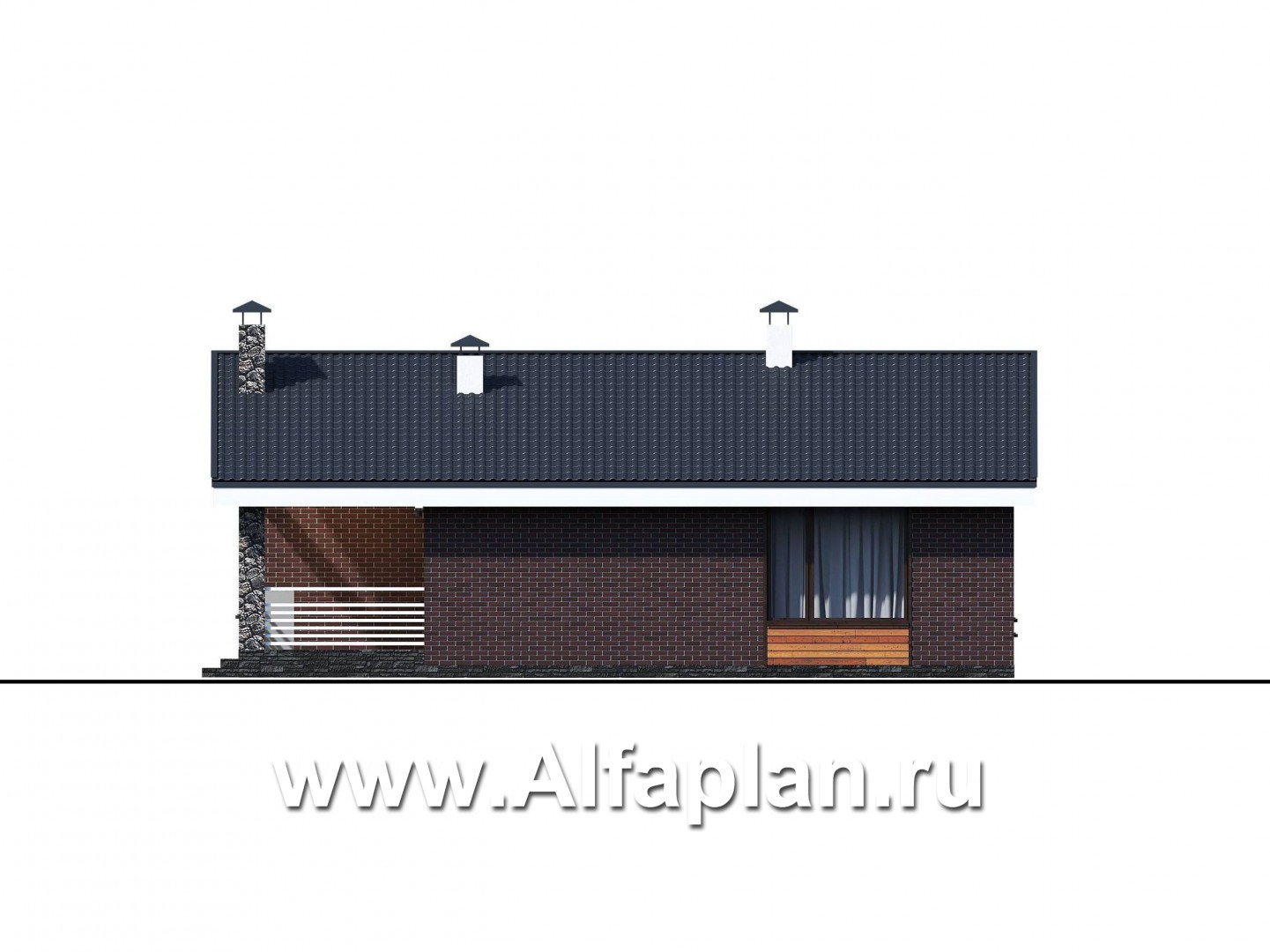 «Веда» - проект одноэтажного дома с сауной, с террасой, с двускатной крышей - фасад дома