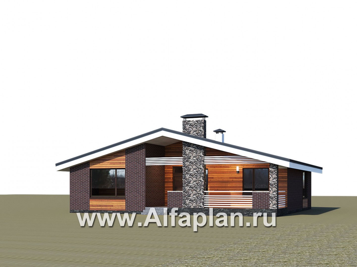 «Веда» - проект одноэтажного дома с сауной, с террасой, с двускатной крышей - дизайн дома №1