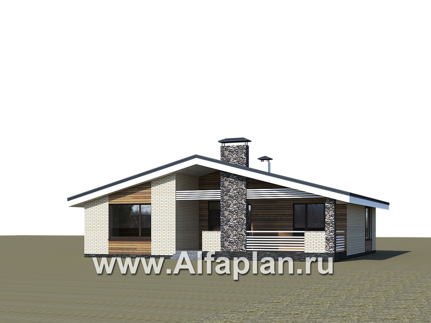 «Веда» - проект одноэтажного дома с сауной, с террасой, с двускатной крышей - дизайн дома №2