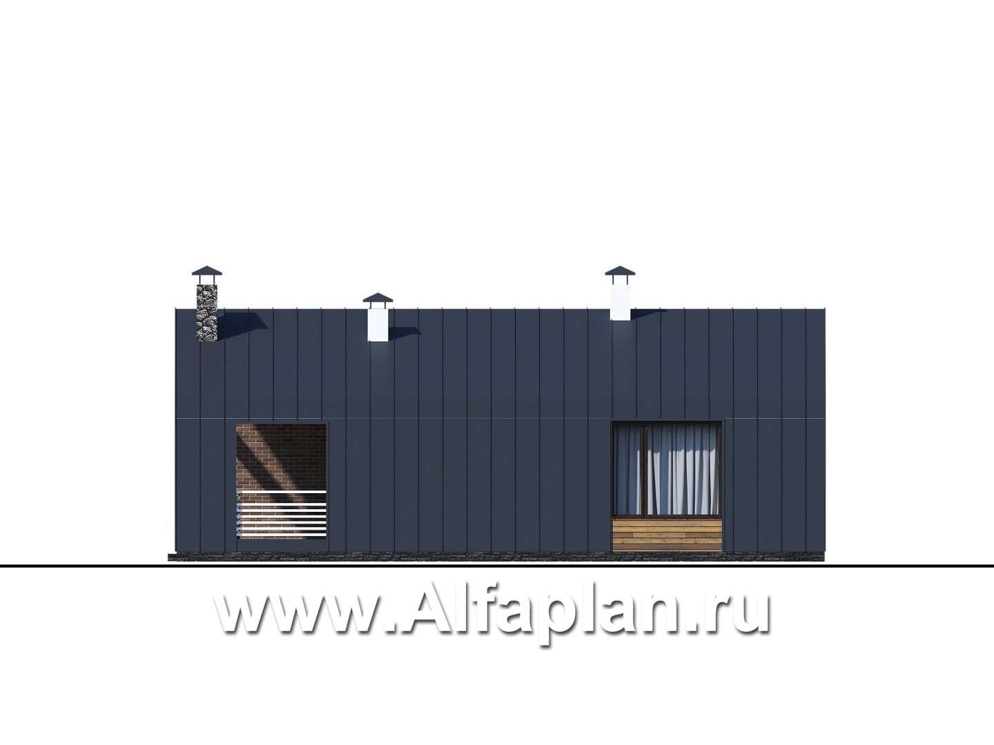 Проекты домов Альфаплан - «Веда» - проект одноэтажного дома с сауной в стиле барн - изображение фасада №2