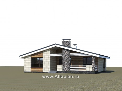 Проекты домов Альфаплан - «Веда» - проект одноэтажного дома с двускатной кровлей (три спальни) - превью дополнительного изображения №3
