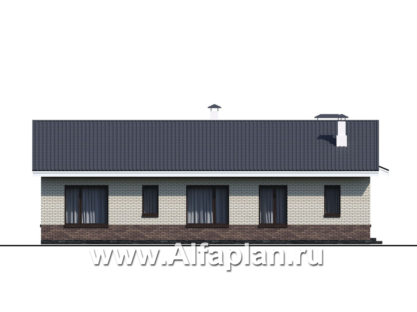 Проекты домов Альфаплан - «Бережки» - одноэтажный коттедж:  удачный план дома, красивый фасад - изображение фасада №3