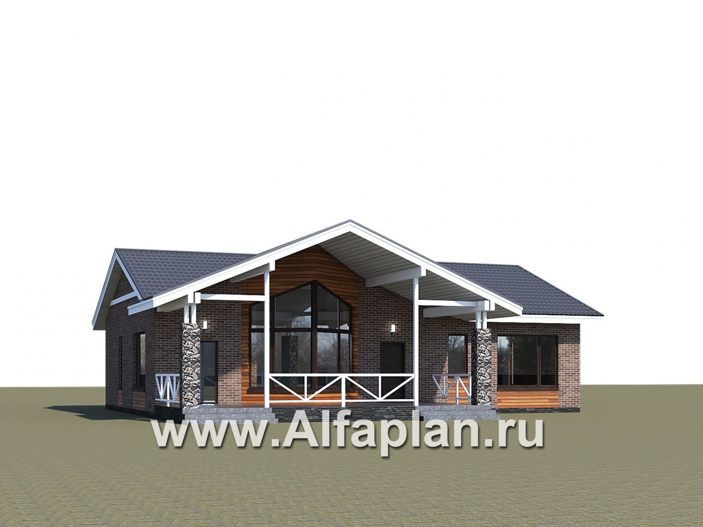Проекты домов Альфаплан - «Бережки» - одноэтажный коттедж:  удачный план дома, красивый фасад - дополнительное изображение №1