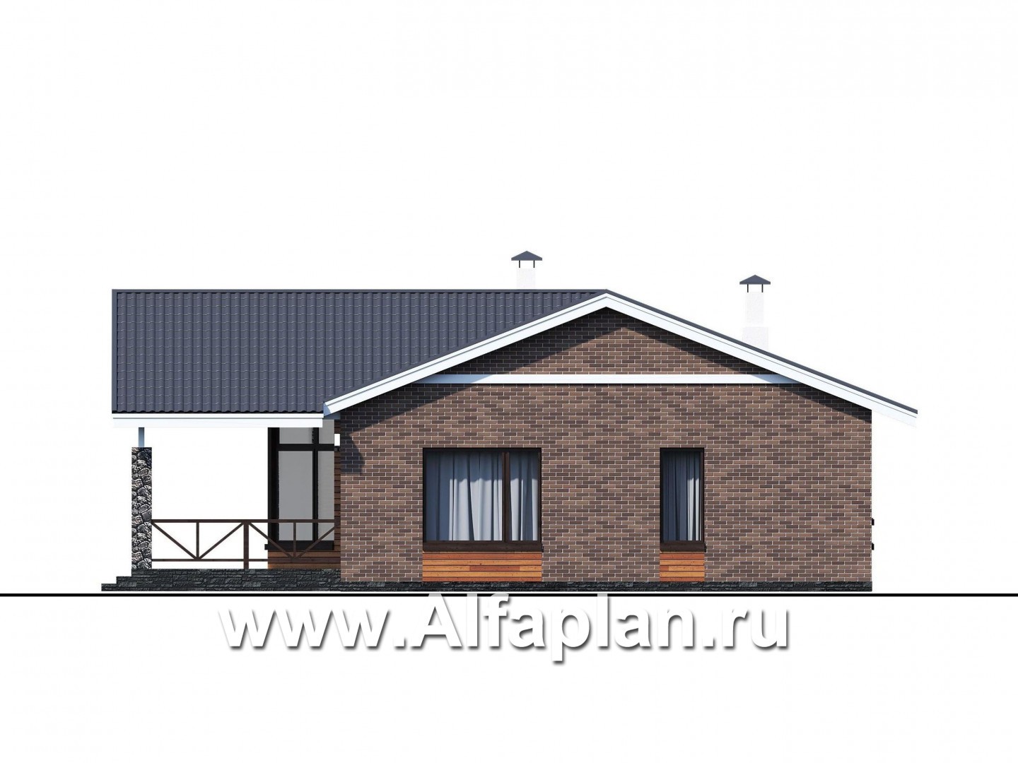 Проекты домов Альфаплан - «Бережки» - одноэтажный коттедж:  удачный план дома, красивый фасад - изображение фасада №2