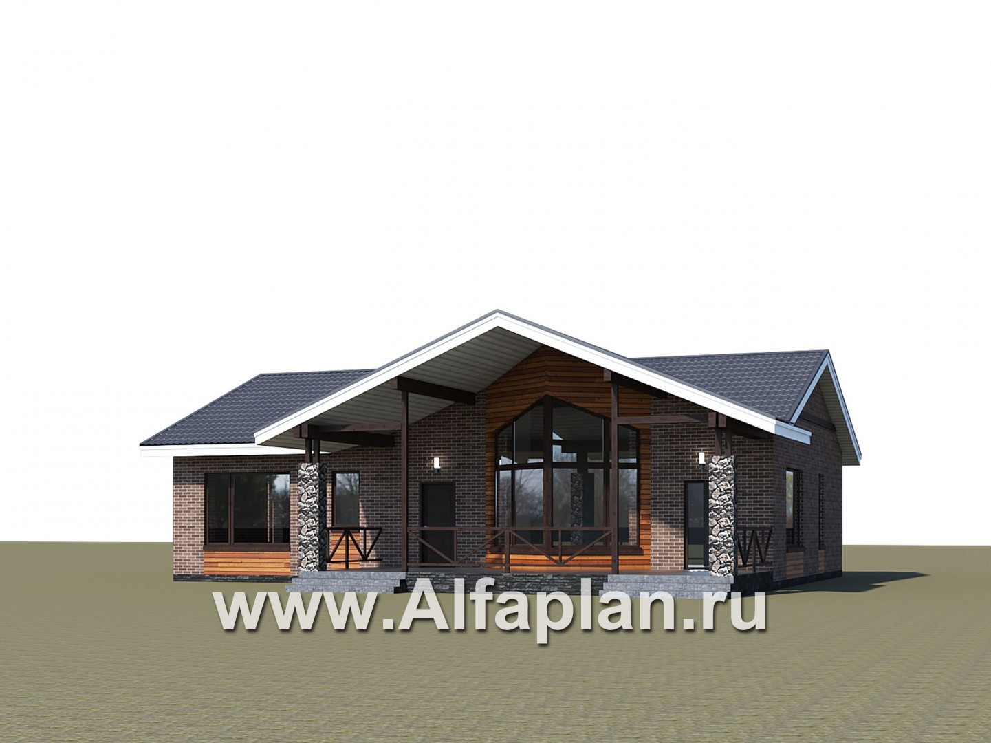 Проекты домов Альфаплан - «Бережки» - одноэтажный коттедж:  удачный план дома, красивый фасад - дополнительное изображение №3