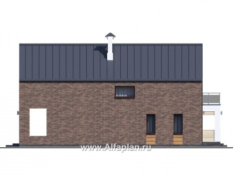 Проекты домов Альфаплан - «Барн» — современный мансардный дом с террасой и балконом - превью фасада №2