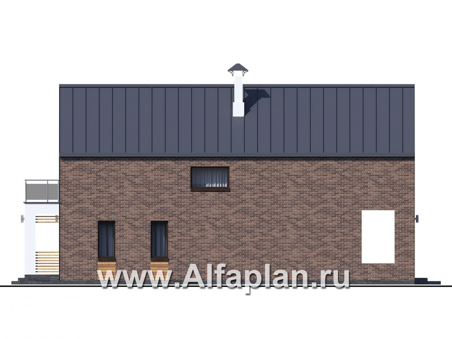 Проекты домов Альфаплан - «Барн» — современный мансардный дом с террасой и балконом - изображение фасада №2
