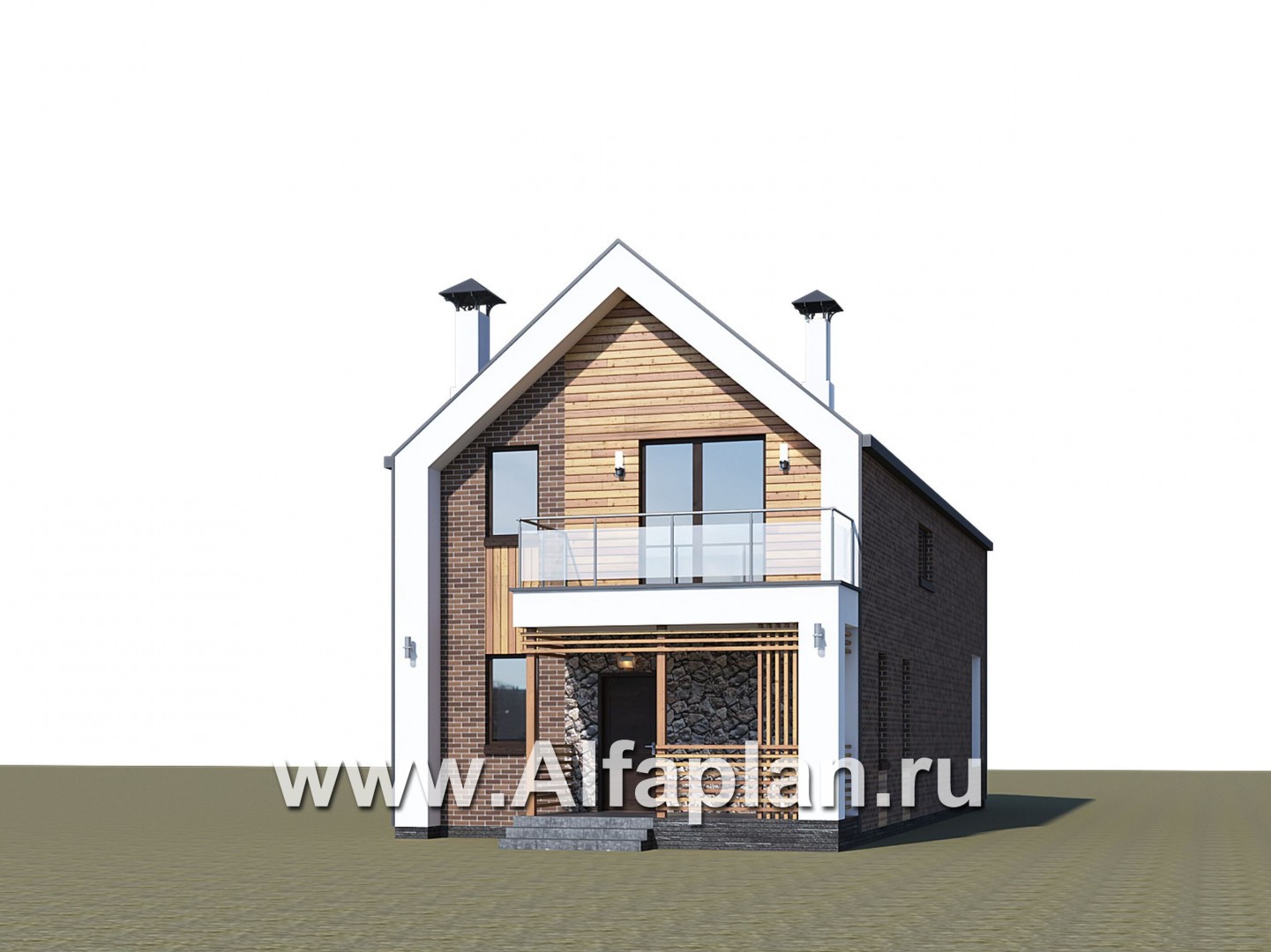 Проекты домов Альфаплан - «Барн» — современный мансардный дом с террасой и балконом - дополнительное изображение №1
