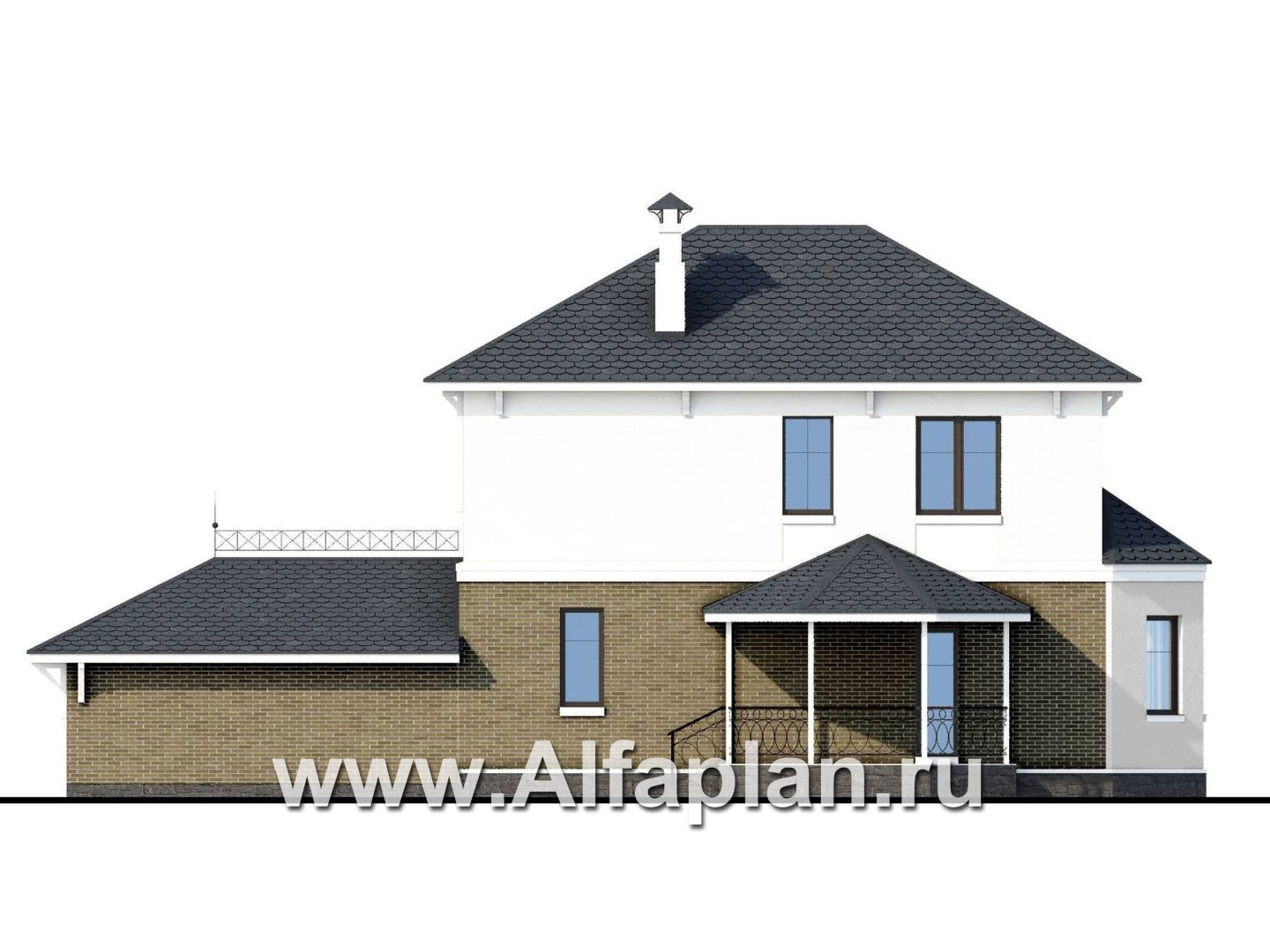 Проекты домов Альфаплан - «Классика» - двухэтажный особняк с большим гаражом и комнатой на первом этаже - изображение фасада №3