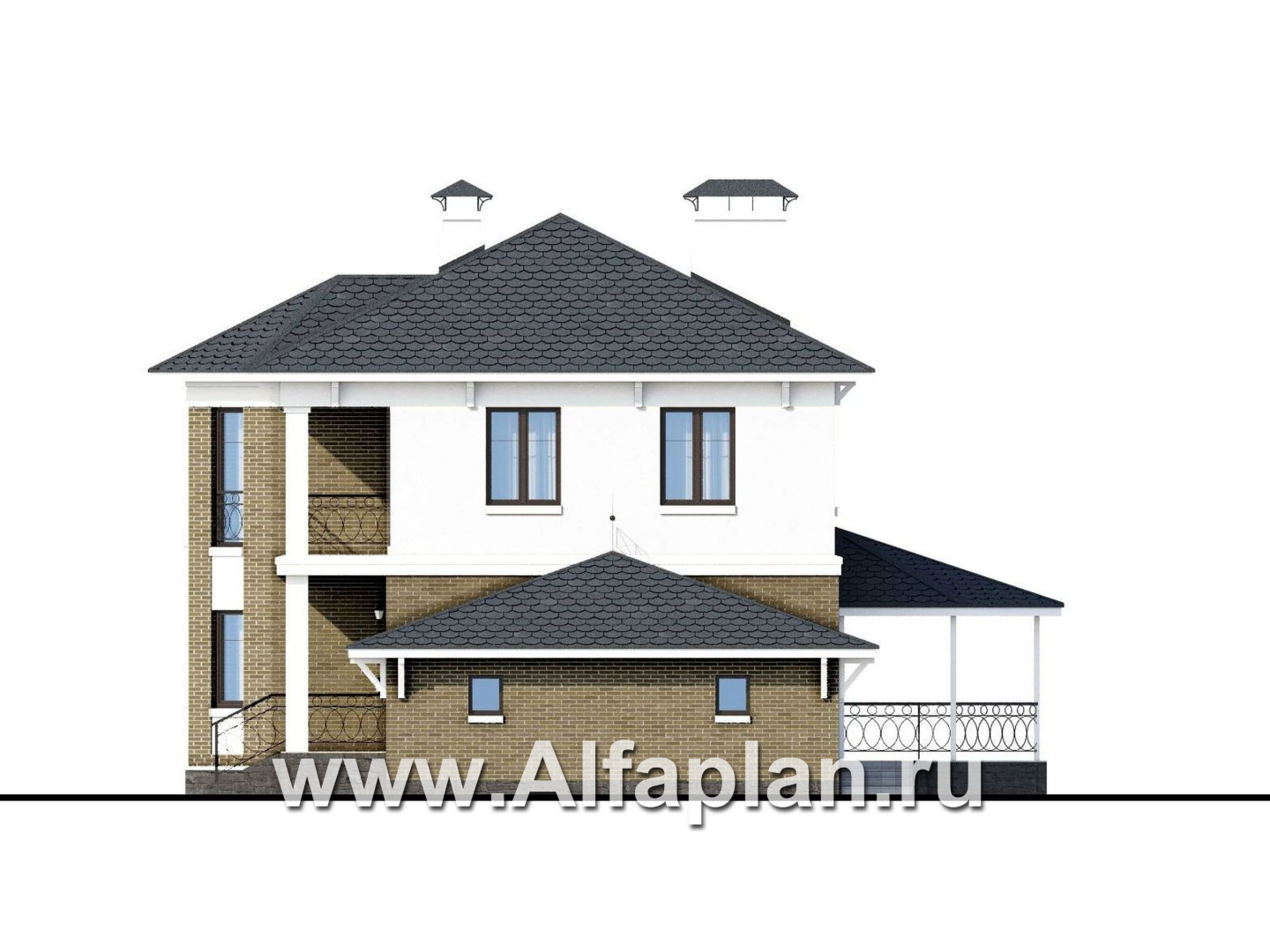 Проекты домов Альфаплан - «Классика» - двухэтажный особняк с большим гаражом и комнатой на первом этаже - изображение фасада №4