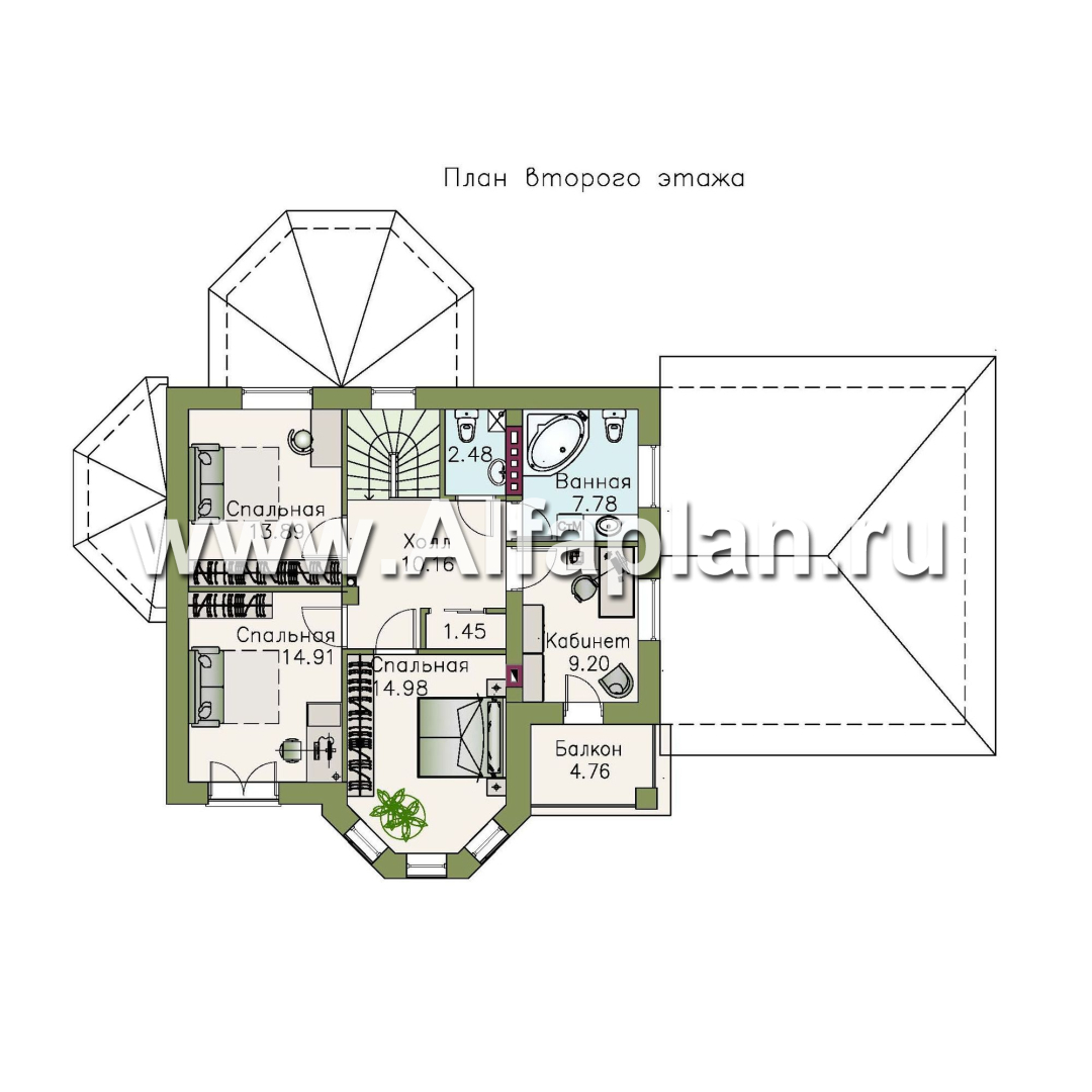 Проекты домов Альфаплан - «Классика» - двухэтажный особняк с большим гаражом и комнатой на первом этаже - изображение плана проекта №2