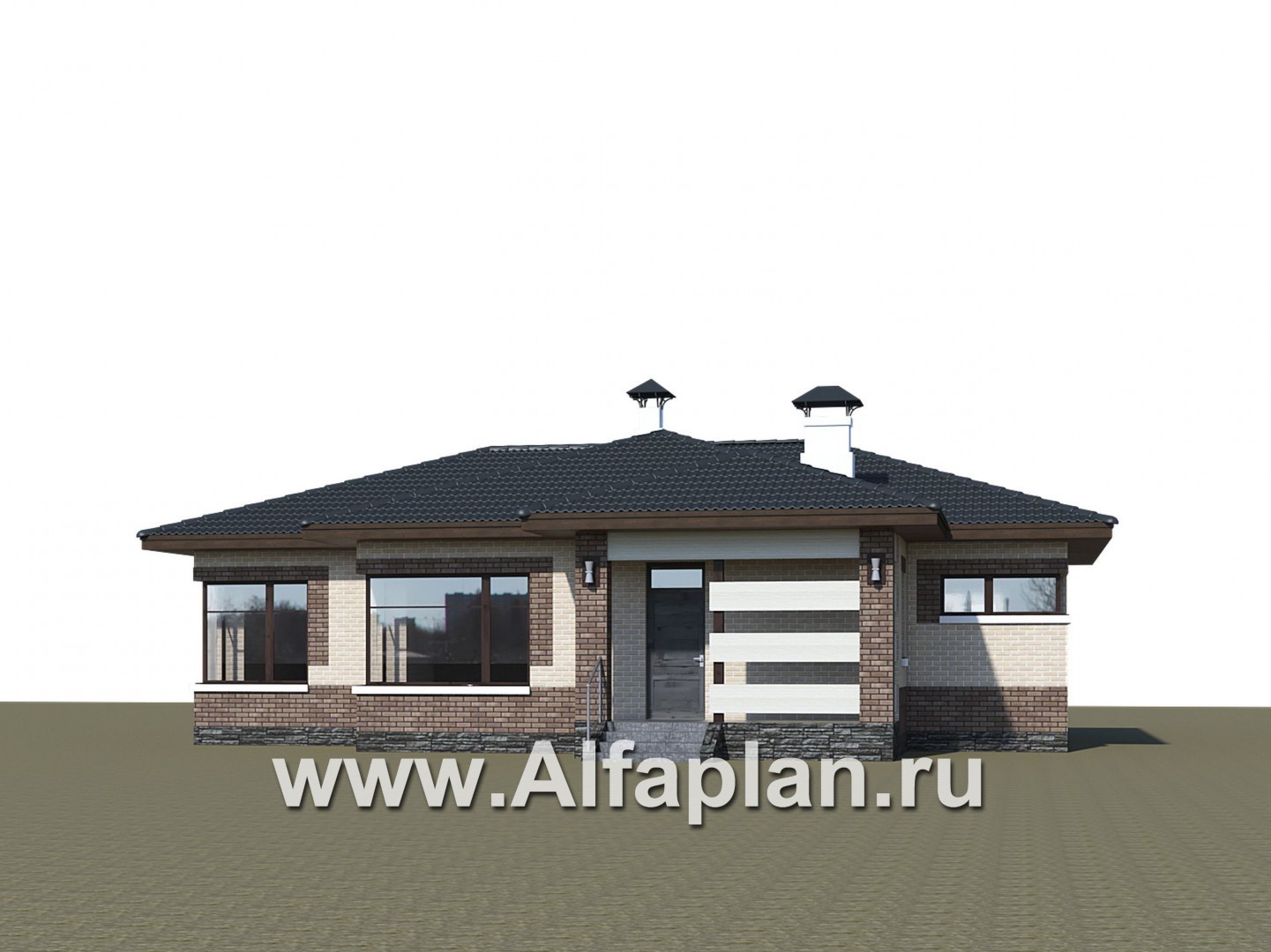 Проекты домов Альфаплан - «Авалон» - стильный одноэтажный дом с угловым остеклением - дополнительное изображение №1