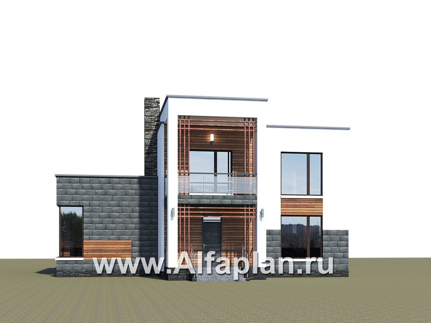Проекты домов Альфаплан - «Футура» - современный двухэтажный дом с плоской кровлей - дополнительное изображение №1
