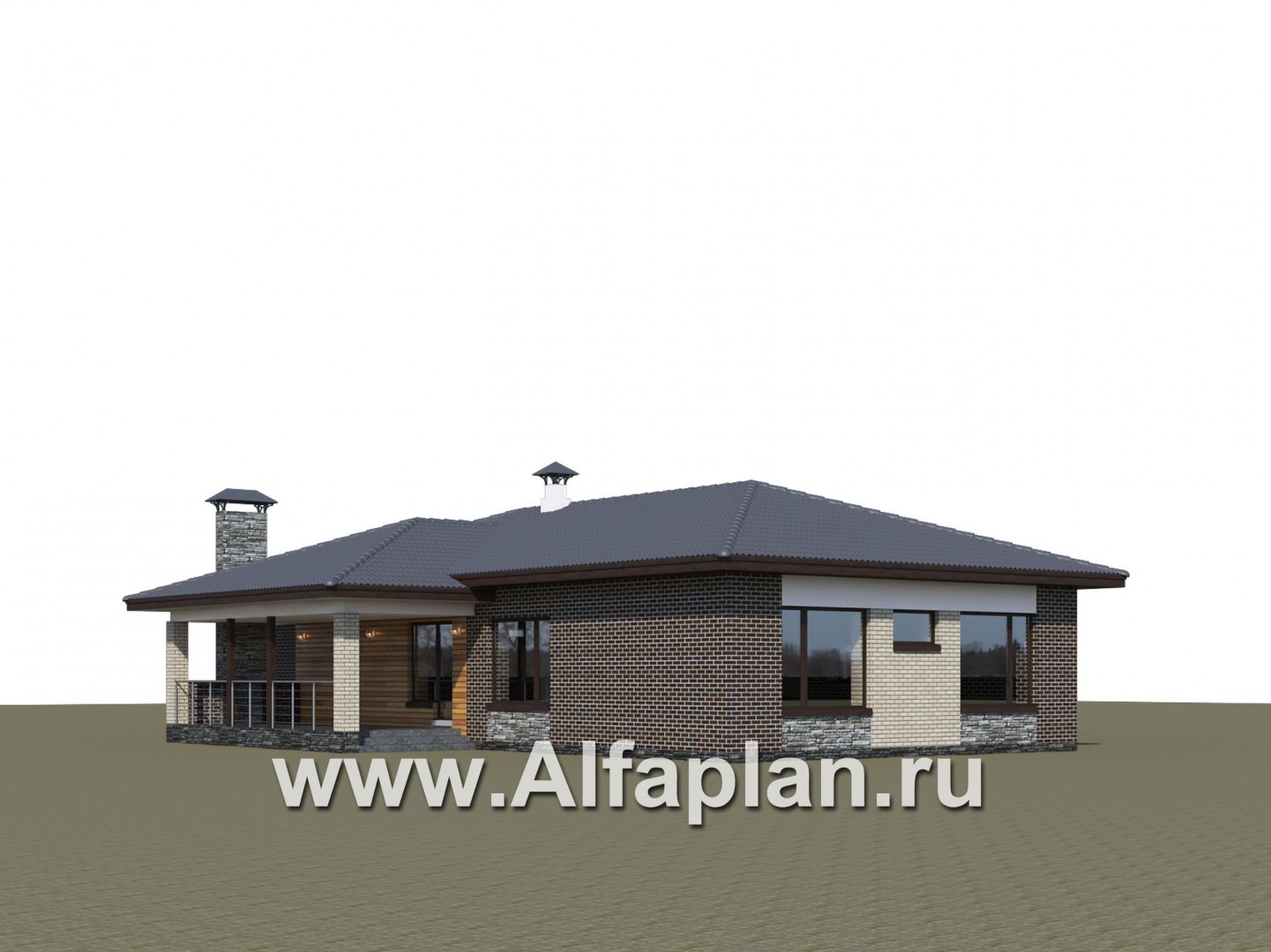 Проекты домов Альфаплан - «Юкон» - просторный одноэтажный коттедж с террасой - дополнительное изображение №2