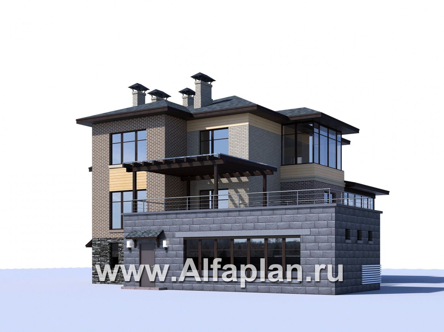Проекты домов Альфаплан - "Амур" - трехэтажный особняк с гаражом и бассейном - дополнительное изображение №2