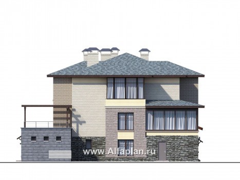 Проекты домов Альфаплан - "Амур" - трехэтажный особняк с гаражом и бассейном - превью фасада №4