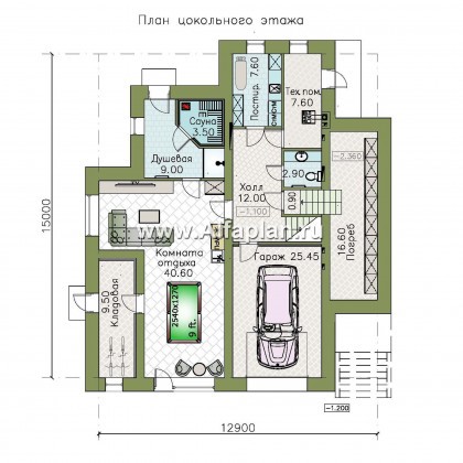 Проекты домов Альфаплан - "Амур" - трехэтажный особняк с гаражом и бассейном - превью плана проекта №1