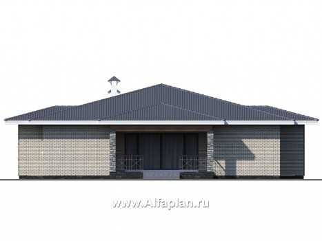 Проекты домов Альфаплан - «Аккорд» - просторный одноэтажный дом с симметричными фасадами - превью фасада №3