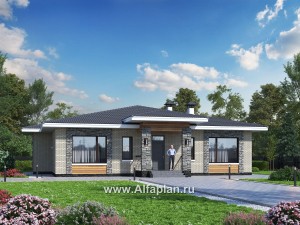 Проекты домов Альфаплан - «Аккорд» - просторный одноэтажный дом с симметричными фасадами - превью основного изображения