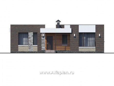 «Бенуа» - современный проект одноэтажного дома, с террасой, с плоской кровлей - превью фасада дома