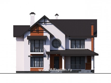 «Сафо» - проект двухэтажного дома из газобетона, американский стиль, с сауной и с террасой - превью фасада дома