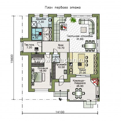 «Сафо» - проект двухэтажного дома из газобетона, американский стиль, с сауной и с террасой - превью план дома