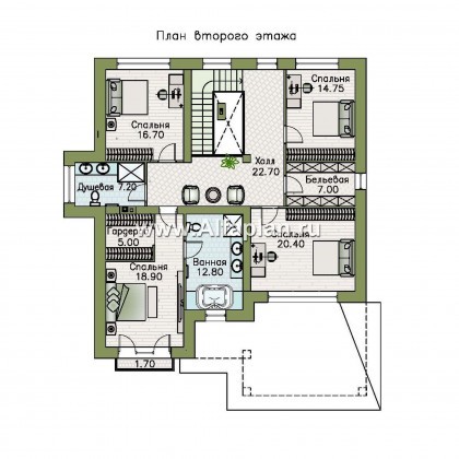 «Сафо» - проект двухэтажного дома из газобетона, американский стиль, с сауной и с террасой - превью план дома