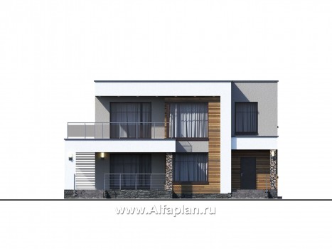 Проекты домов Альфаплан - «Серотонин» - проект современного хай-тек дома с плоской кровлей - превью фасада №1