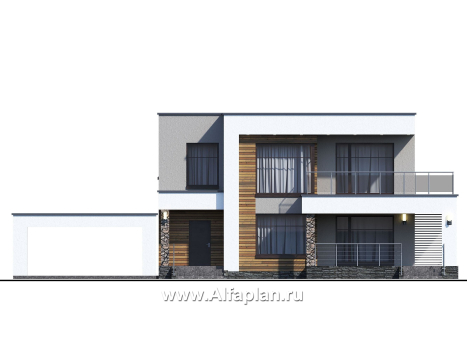 Проекты домов Альфаплан - «Серотонин» - проект современного хай-тек дома с плоской кровлей - превью фасада №2