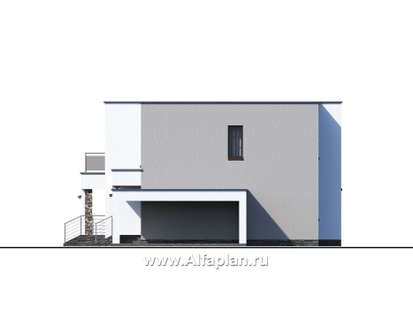 Проекты домов Альфаплан - «Серотонин» - проект современного хай-тек дома с плоской кровлей - превью фасада №1