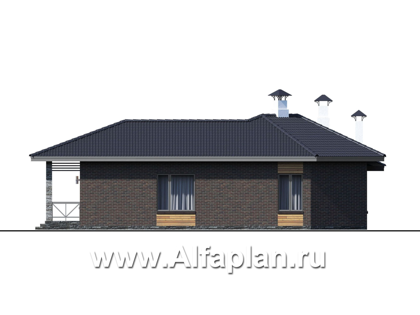 Проекты домов Альфаплан - «Квазар» - проект одноэтажного дома с диагональным планом - изображение фасада №2