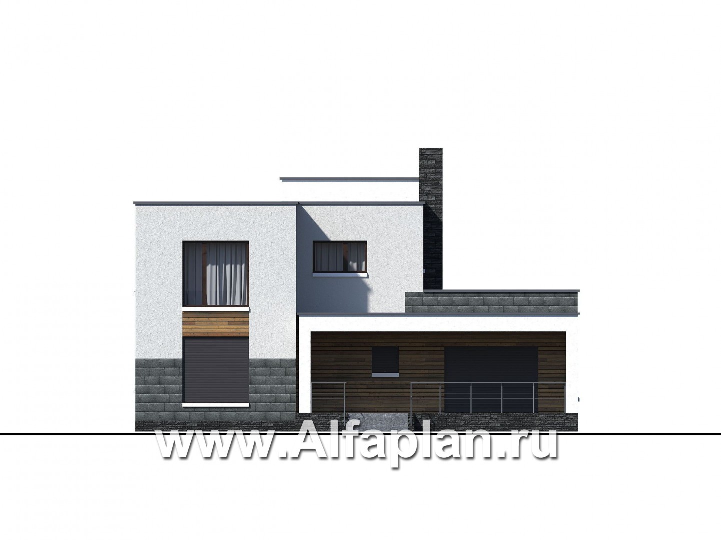 Проекты домов Альфаплан - «Футура» - современный двухэтажный дом с плоской кровлей - изображение фасада №4