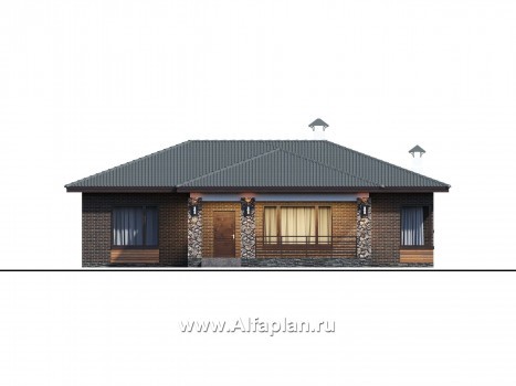 Проекты домов Альфаплан - "Соната" - проект компактного одноэтажного дома с тремя спальням - превью фасада №1
