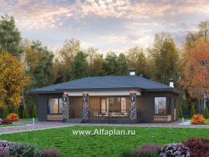 Проекты домов Альфаплан - "Соната" - проект компактного одноэтажного дома с тремя спальням - превью основного изображения