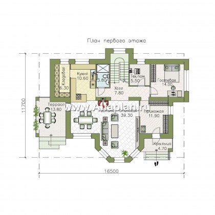 Проекты домов Альфаплан - «Меркурий» - классический двухэтажный дом с мастер-спальней в эркере - превью плана проекта №1