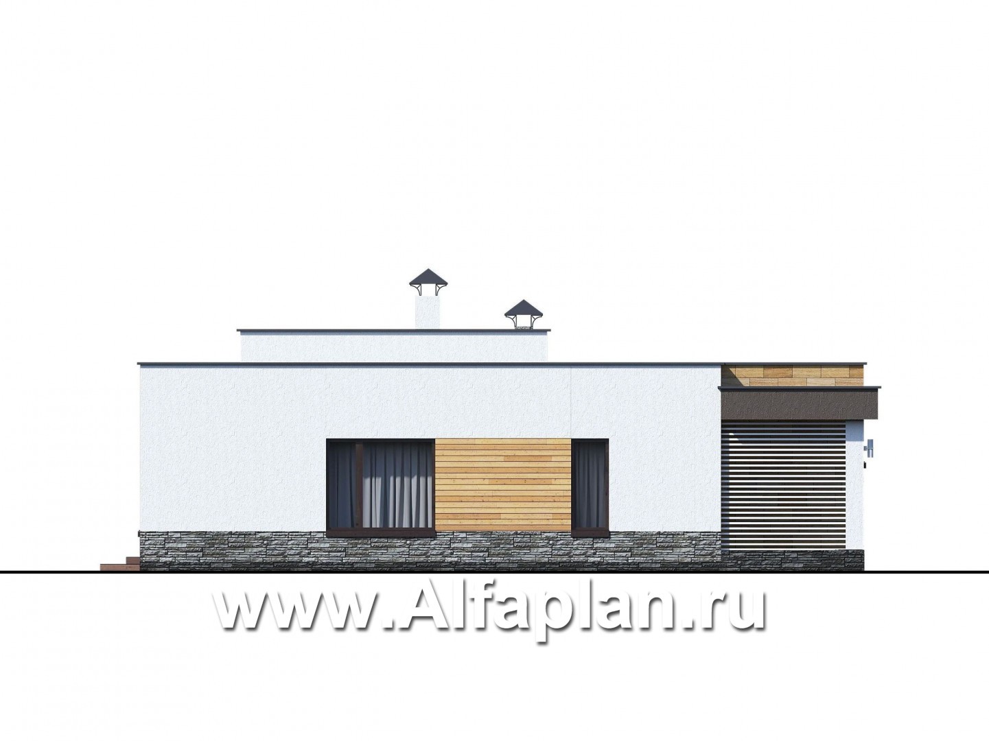 Проекты домов Альфаплан - «Ниагара» - современный одноэтажный коттедж с плоской кровлей - изображение фасада №4
