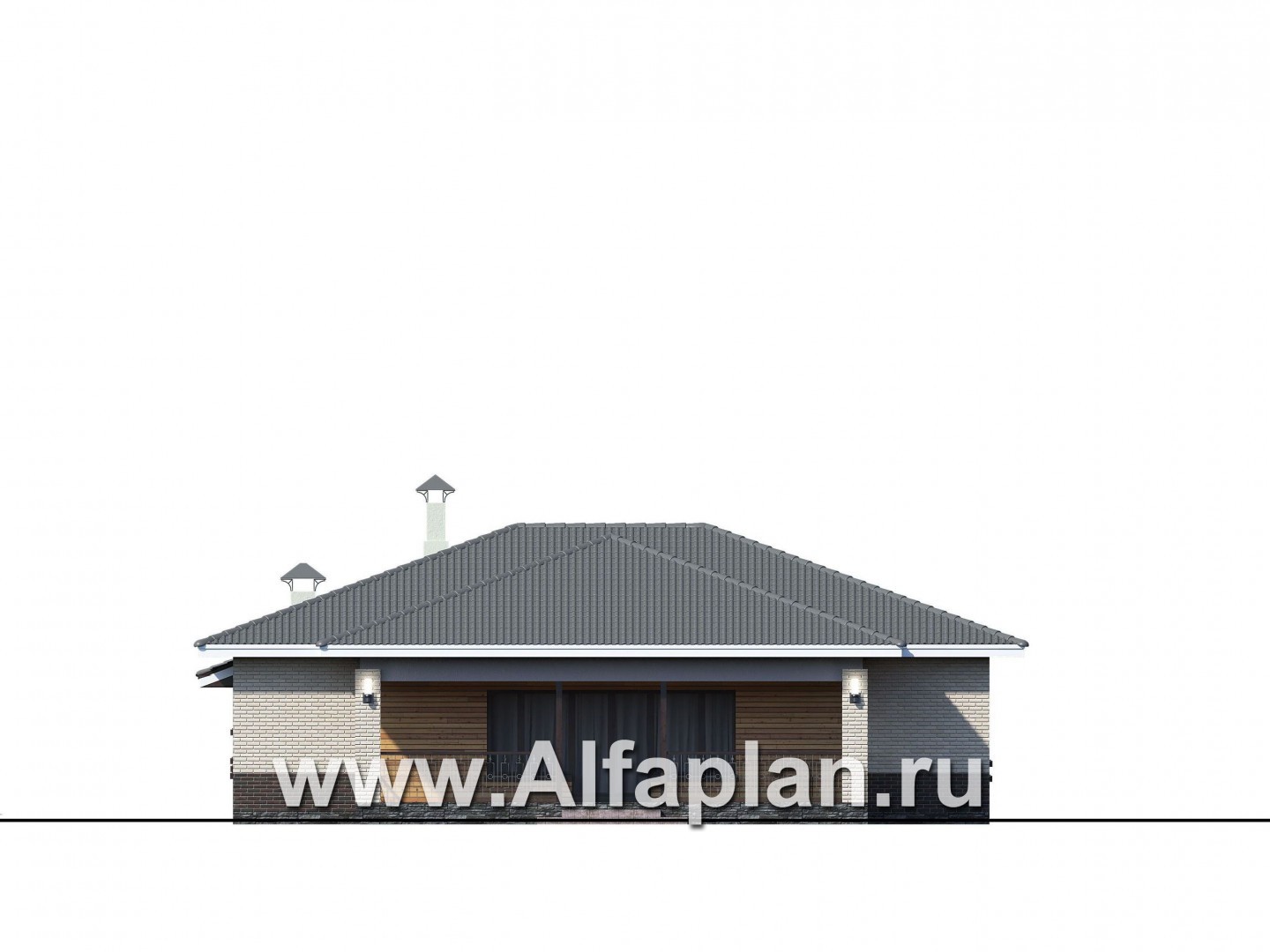 Проекты домов Альфаплан - «Зодиак» - одноэтажный коттедж с большим гаражом - изображение фасада №3