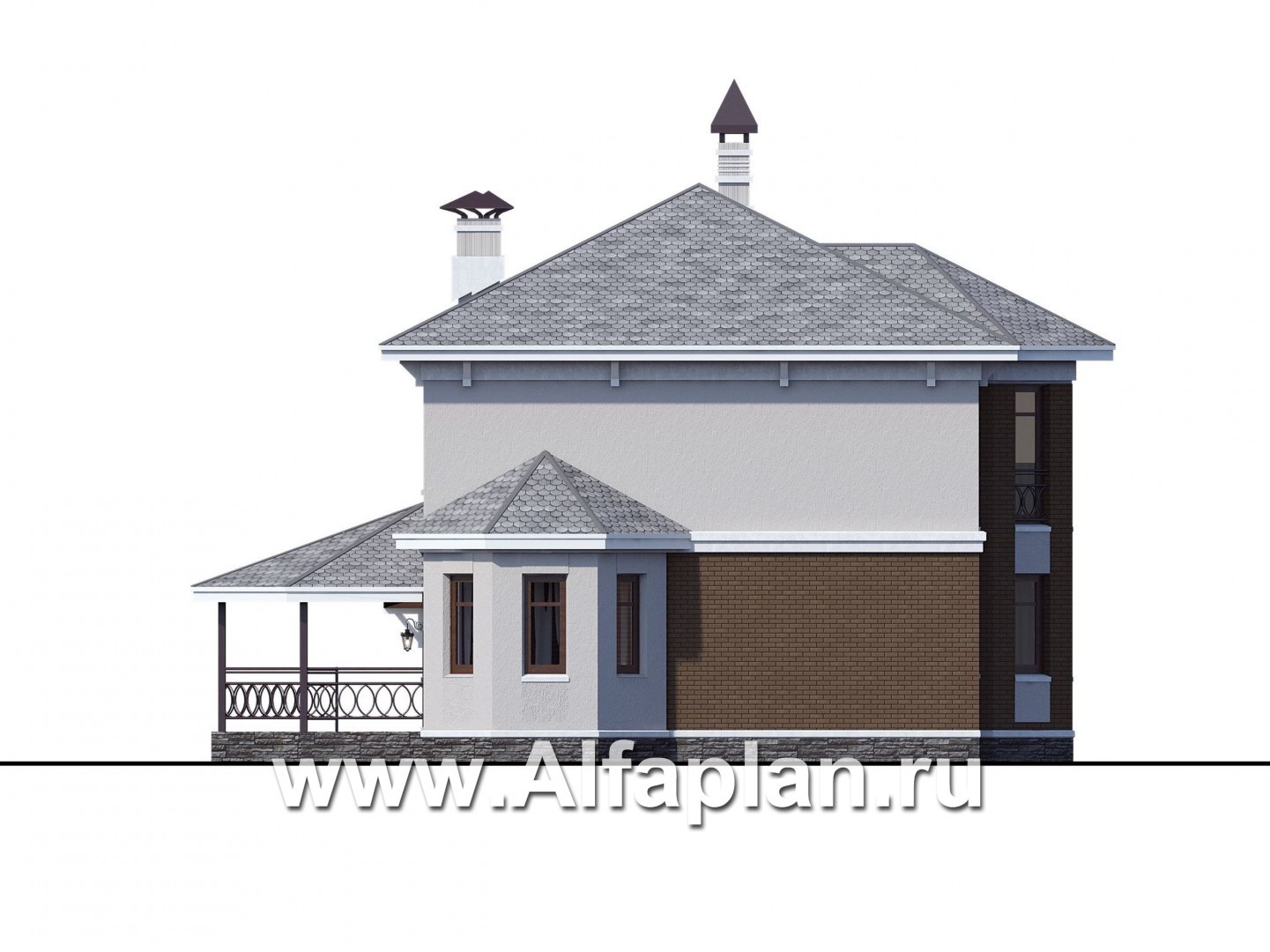 Проекты домов Альфаплан - «Классический»- двухэтажный особняк с эркером и большим гаражом - изображение фасада №3