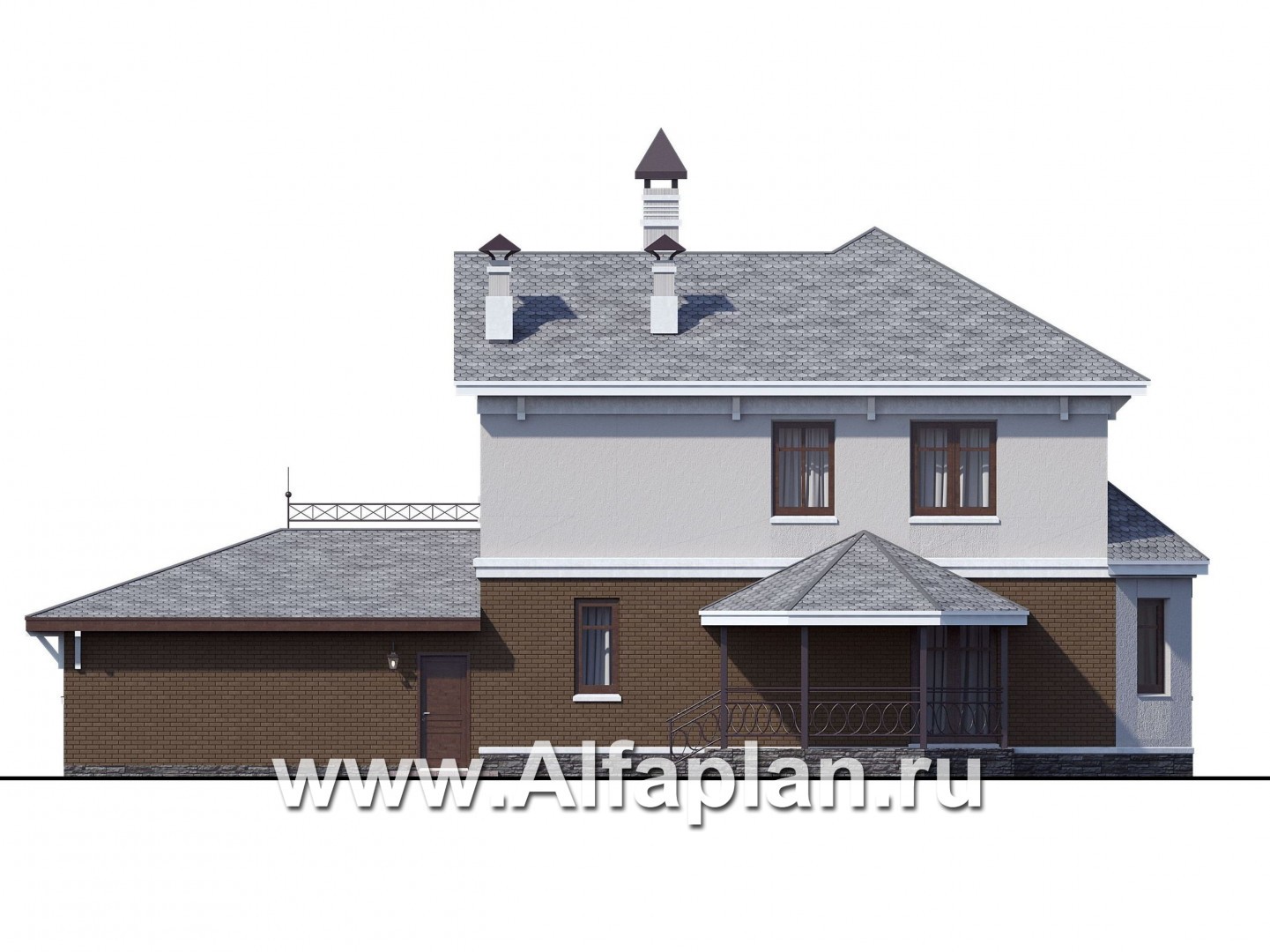 Проекты домов Альфаплан - «Классический»- двухэтажный особняк с эркером и большим гаражом - изображение фасада №4