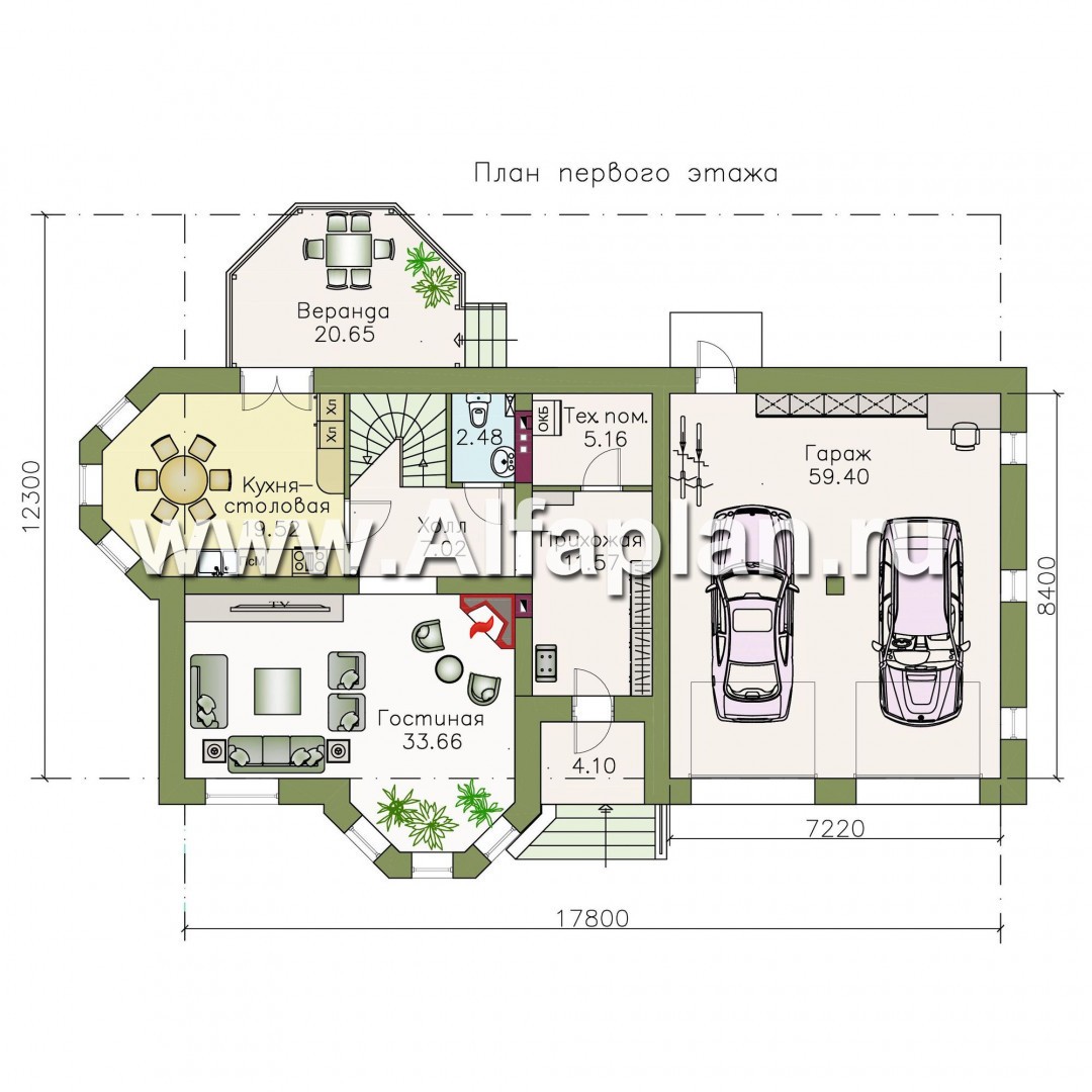 Проекты домов Альфаплан - «Классический»- двухэтажный особняк с эркером и большим гаражом - изображение плана проекта №1