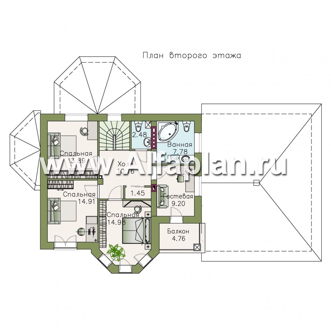 Проекты домов Альфаплан - «Классический»- двухэтажный особняк с эркером и большим гаражом - изображение плана проекта №2