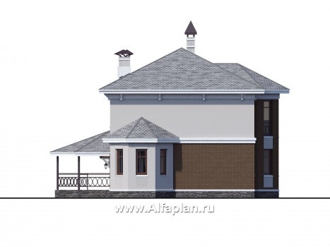 Проекты домов Альфаплан - «Классический»- двухэтажный особняк с эркером и большим гаражом - превью фасада №3