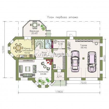 Проекты домов Альфаплан - «Классический»- двухэтажный особняк с эркером и большим гаражом - превью плана проекта №1