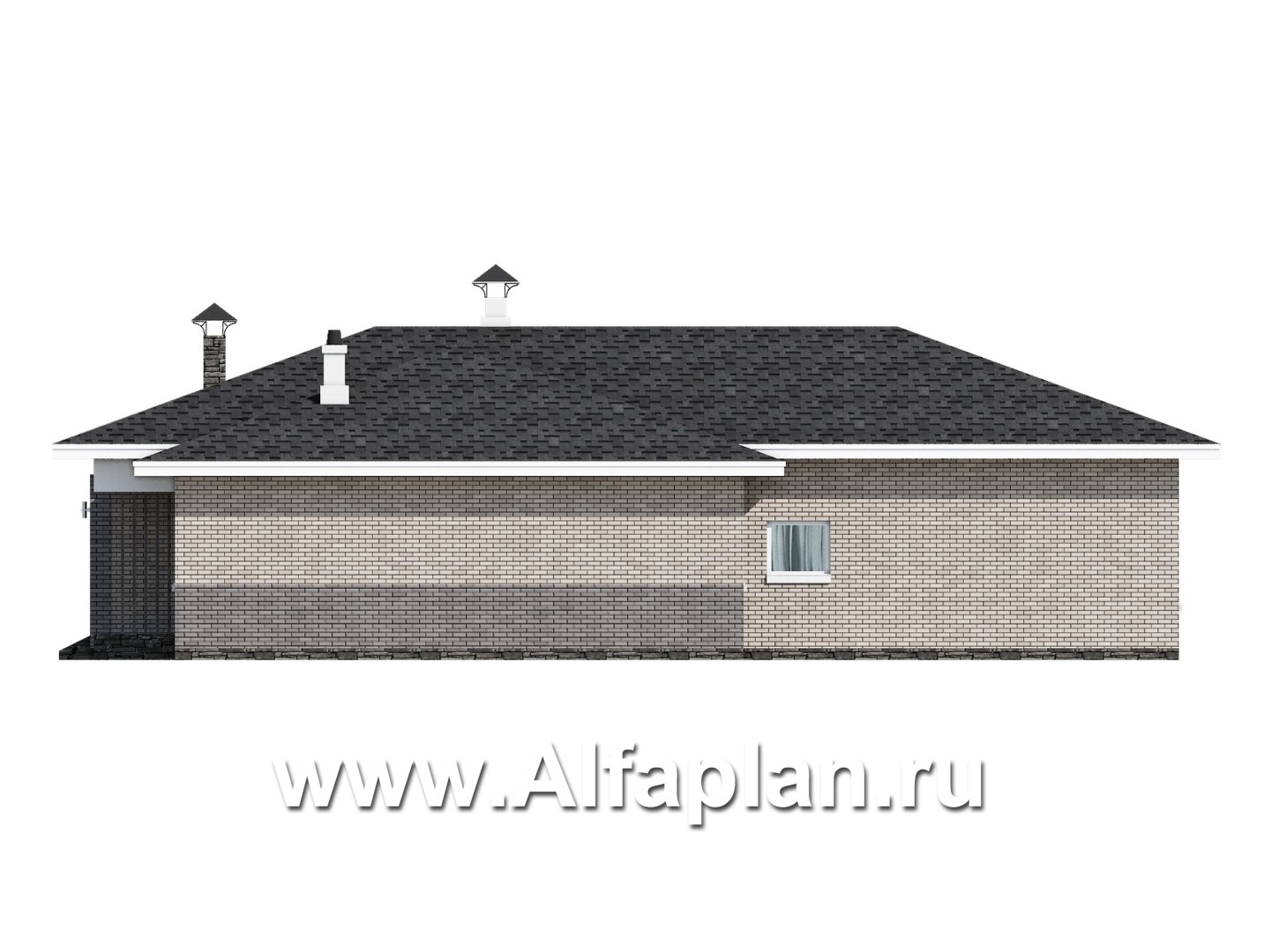 Проекты домов Альфаплан - «Юкон» - проект просторного одноэтажного коттеджа с террасой - изображение фасада №2