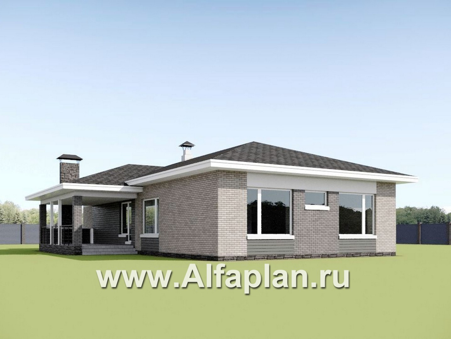 Проекты домов Альфаплан - «Юкон» - проект просторного одноэтажного дома с террасой - дополнительное изображение №2